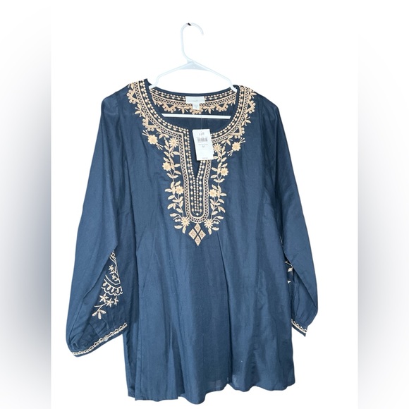 J. Jill Blue Embellished 3/4 Sleeve Tunic M - Picture 1 of 5